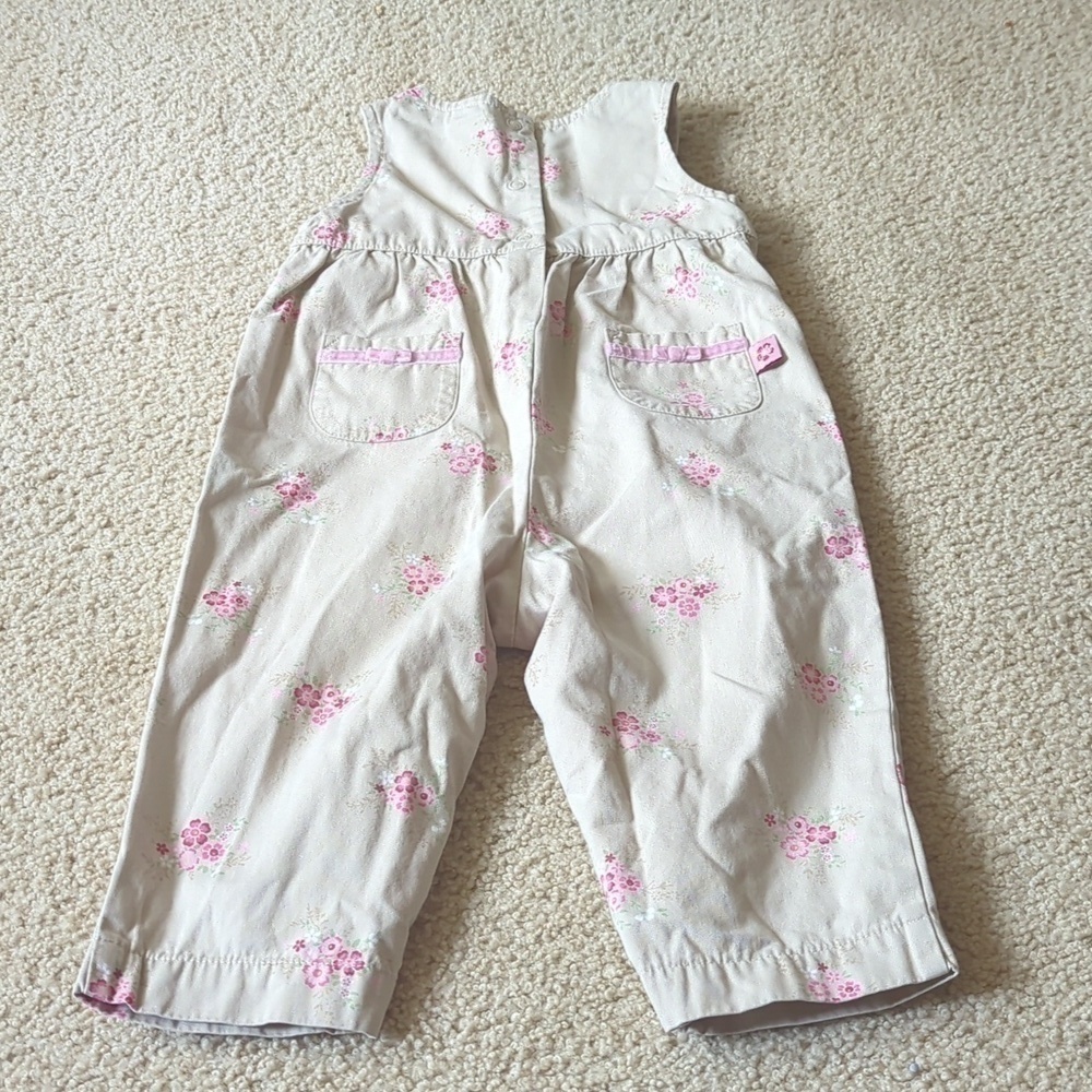 Gymboree Tan with Pink Floral Sleeveless Long Pants Jumpsuit Size 12-18 Months - Picture 5 of 7